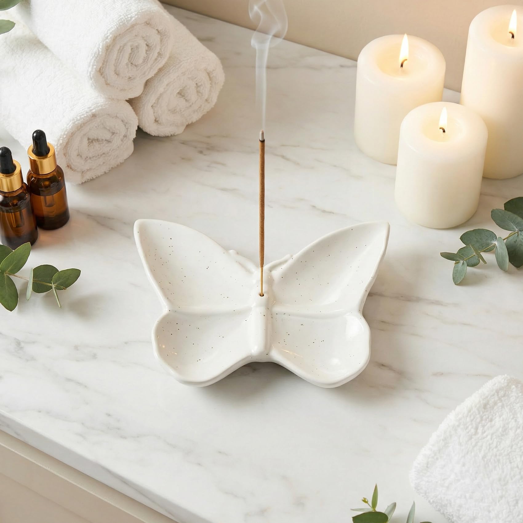Porta incenso a forma di farfalla, realizzato a mano, in ceramica, per bastoncini di salvia e Palo Santo, bruciatore di incenso per zen, yoga, spa, meditazione, decorazione per la casa, regali