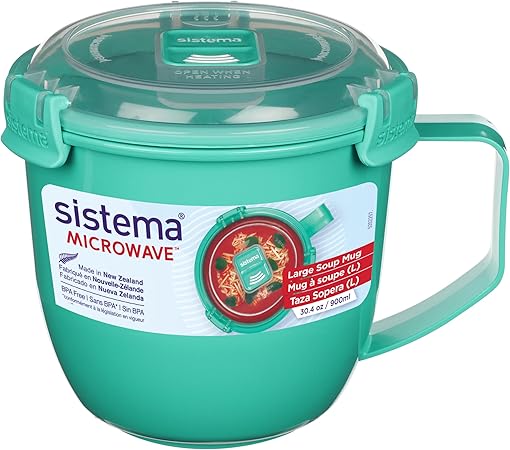Sistema Microwaveable 900mL Soup Mug, Large Microwave Food Container with