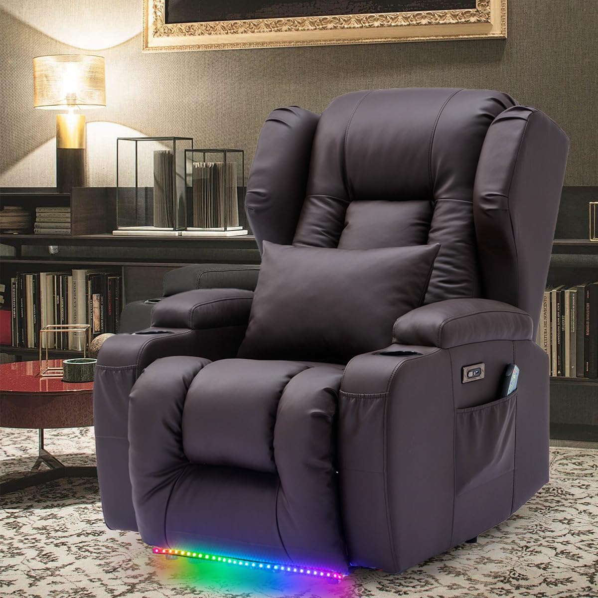 BINGTOO Electric Power Recliner Chair with Massage and Heat Recliner Chairs for Adults Living Room, Wingback Recliners Ergonomic Lounge Sofa Home Theater Seating with LED Light, Cup Holders, USB