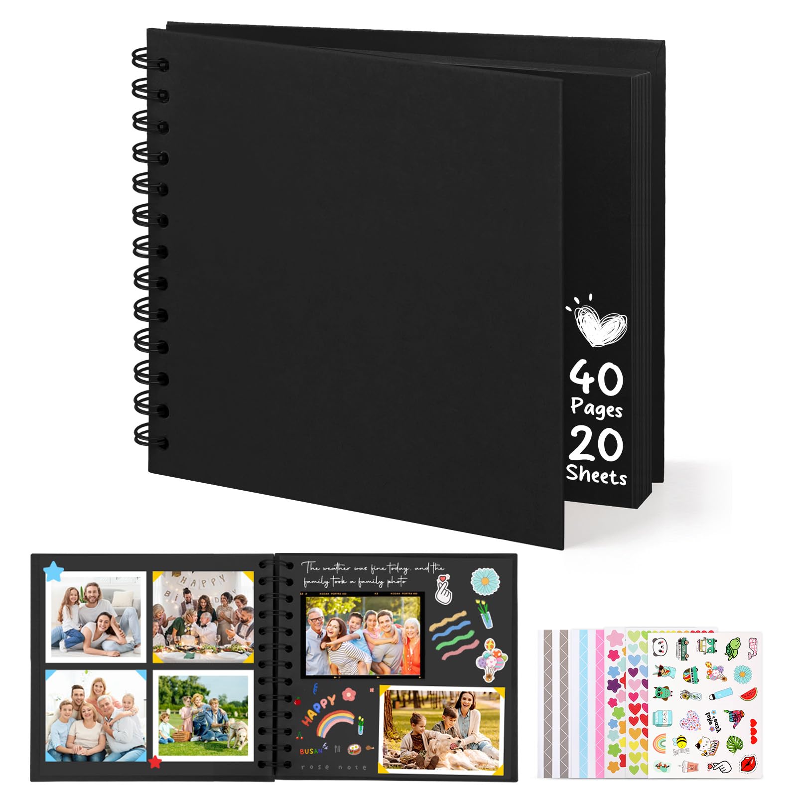 xiaoxiaozhijia Album Scrapbooking,30 Pagine Album Fotografico Fai da Te,Libro Foto Personalizzabile per i Propri Cari,Amici e Persone Care (Nero-17.5x11.5cm