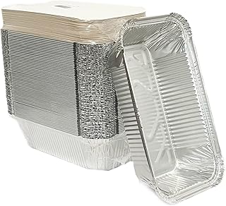 55X Aluminium Foil Trays Containers with Lids -Food trays with Lids -Ideal for Baking, BBQ, foil containers for Cooking and Meal Prep Tray Disposable Takeaway Containers (600, Rectangular, 55, CD1)