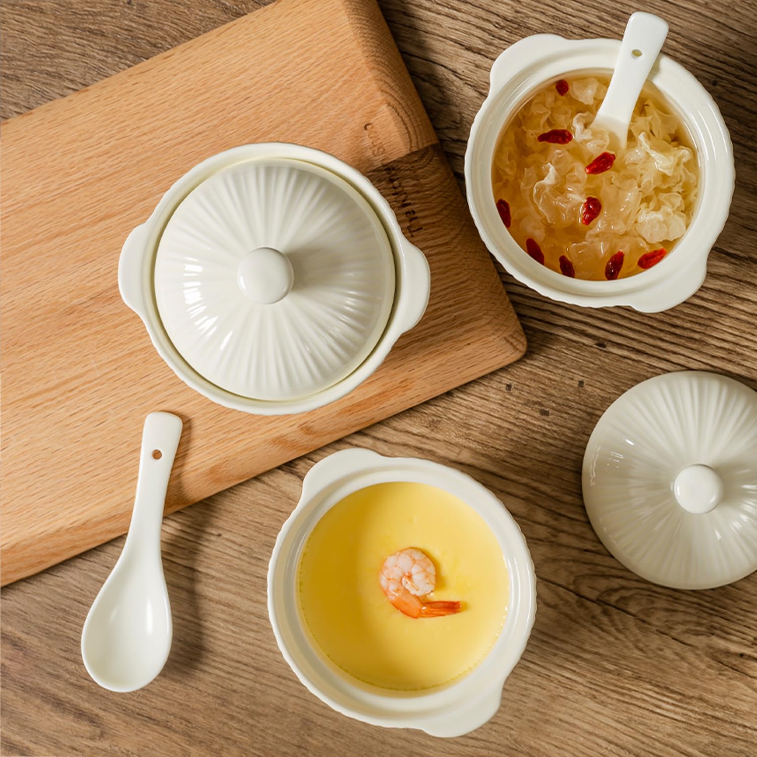 Cuenco pequeño con tapa, platos de sopa de cebolla, aptos para horno, microondas, taza de sopa (blanco, 500 ml)