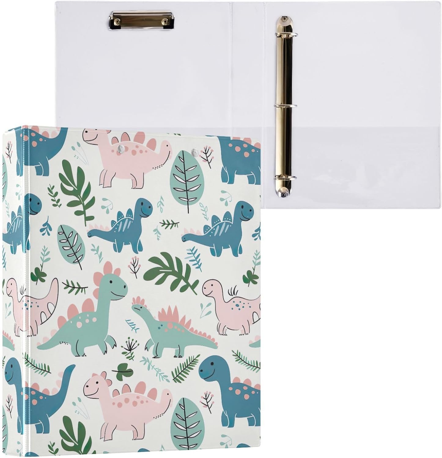 3 Ring Binders Cute Dinosaur Dino Holds 200 Sheets– Waterproof, Durable, and Multi-Purpose Round Ring Binders with Clip and PVC Pocket 20856054
