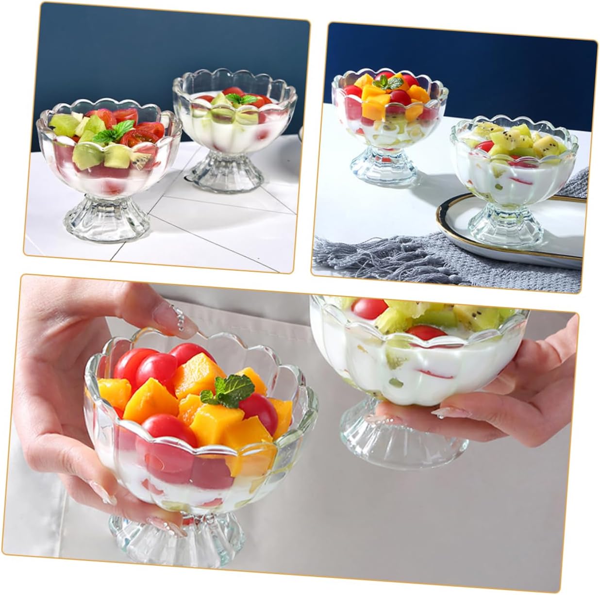 Ipetboom 6pcs Tulip Shaped Glass Dessert Bowls Transparent Ice Cream Cups for Snacks Fruits Yogurt Charming Footed Bowls for Parties and Everyday Use