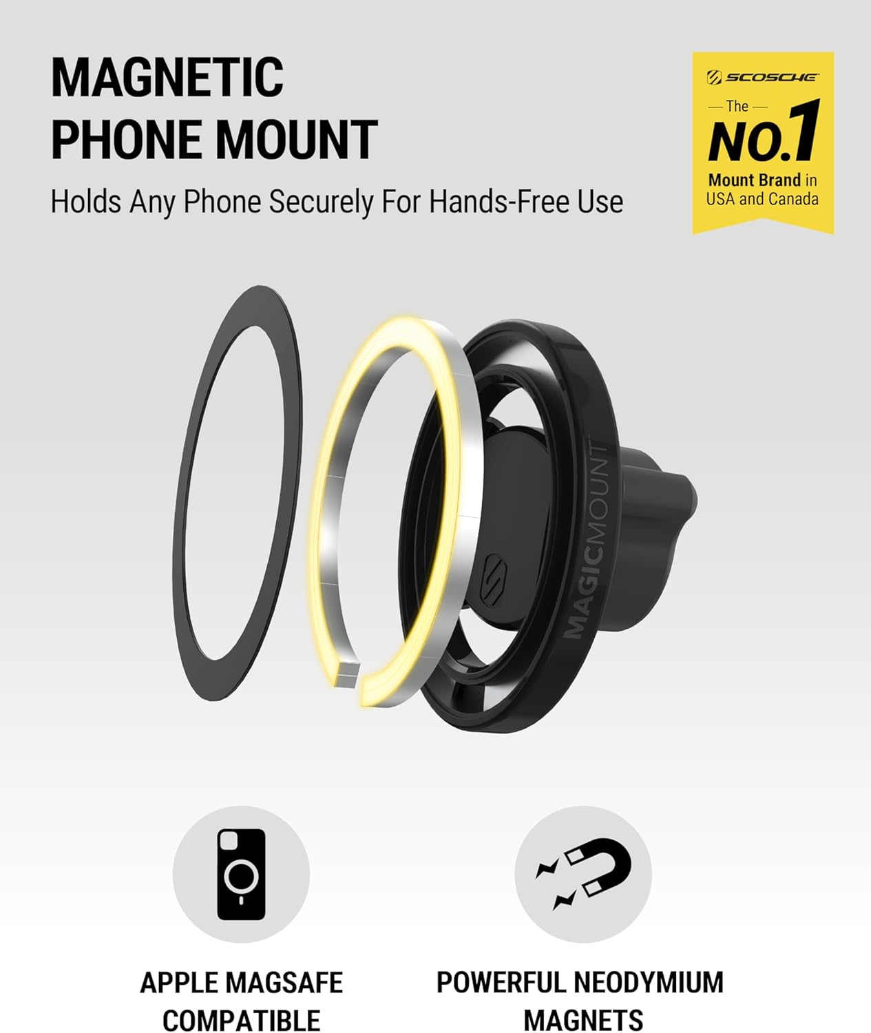 Scosche MagicMount SMS1WDEX-1 MagSafe Phone Stand, Magnetic Cell Phone Holder for Car Windshield/Dashboard, Suction Cup Phone Mount Compatible with iPhone 16 15 14 13 12 and More with MagSafe Ring