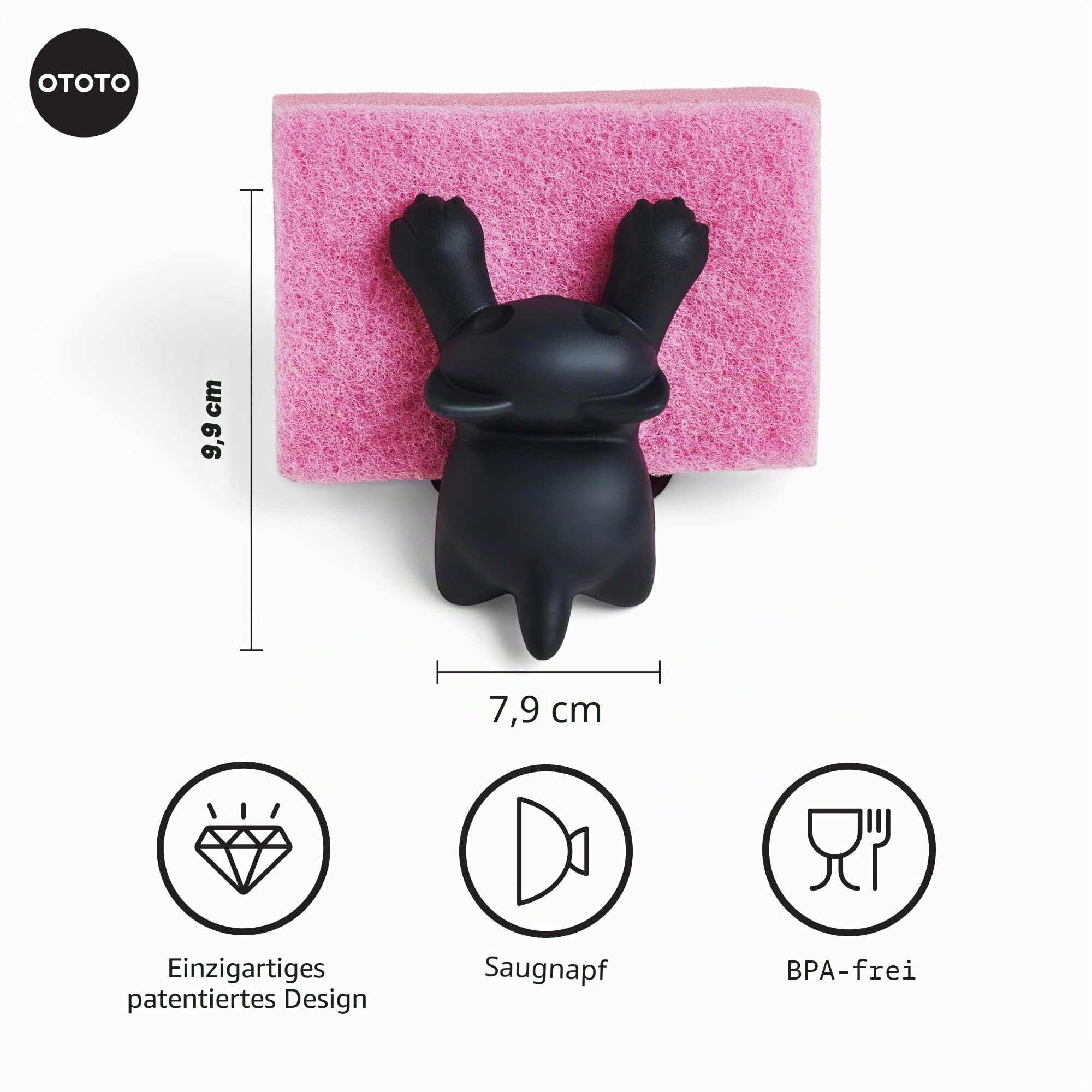 OTOTO Scrubby Schwammhalter für Küchenspüle, graue Katze, Küchenschwammhalter, spülmaschinenfest, rostfrei, 9,9 x 7,9 x 9,9 cm
