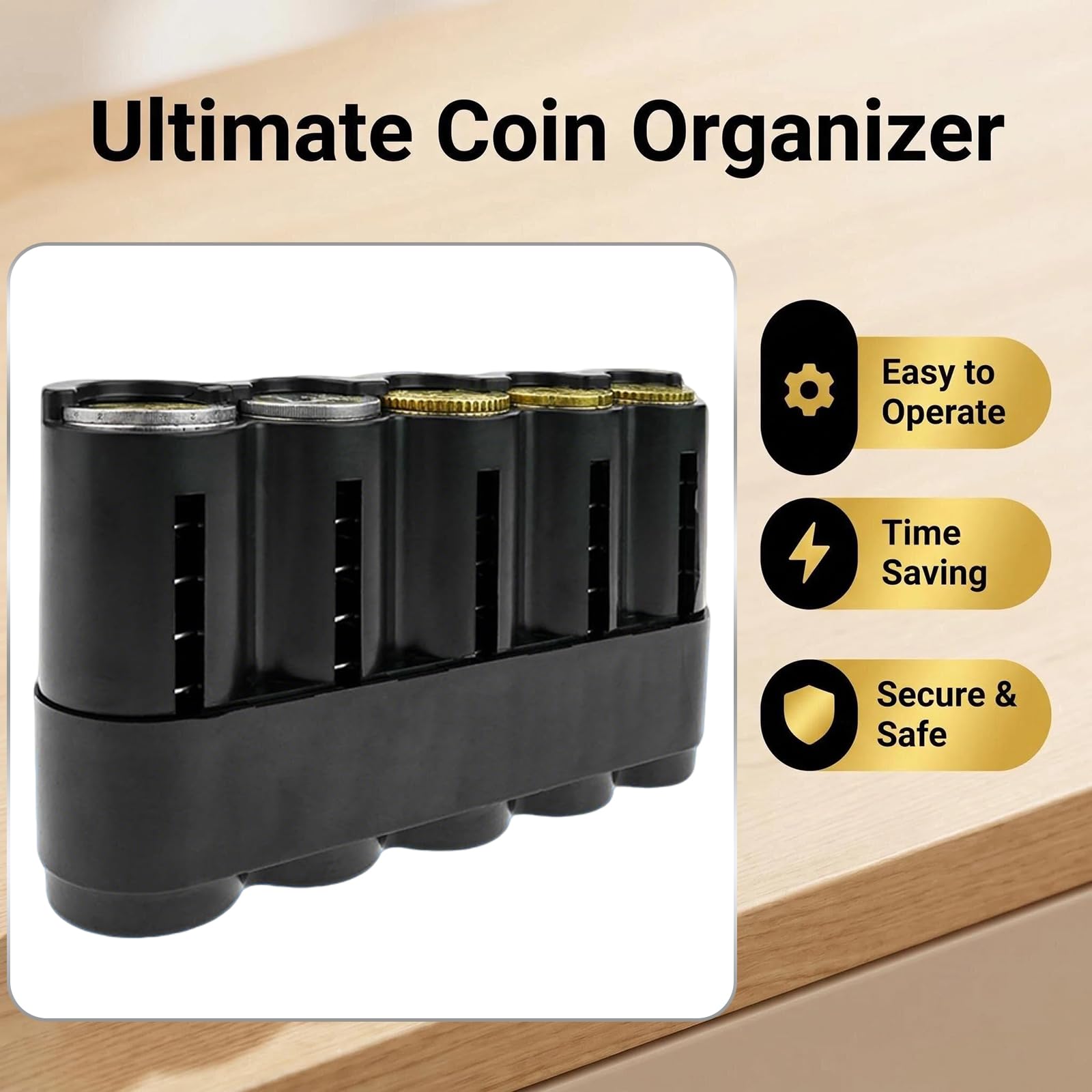 Portamonedas, Clasificador de Monedas, Monedero Taxista, Portamonedas Taxi - Monedero Compacto y Seguro - Dispensador de Monedas Práctico y Duradero para Uso Diario, Negro