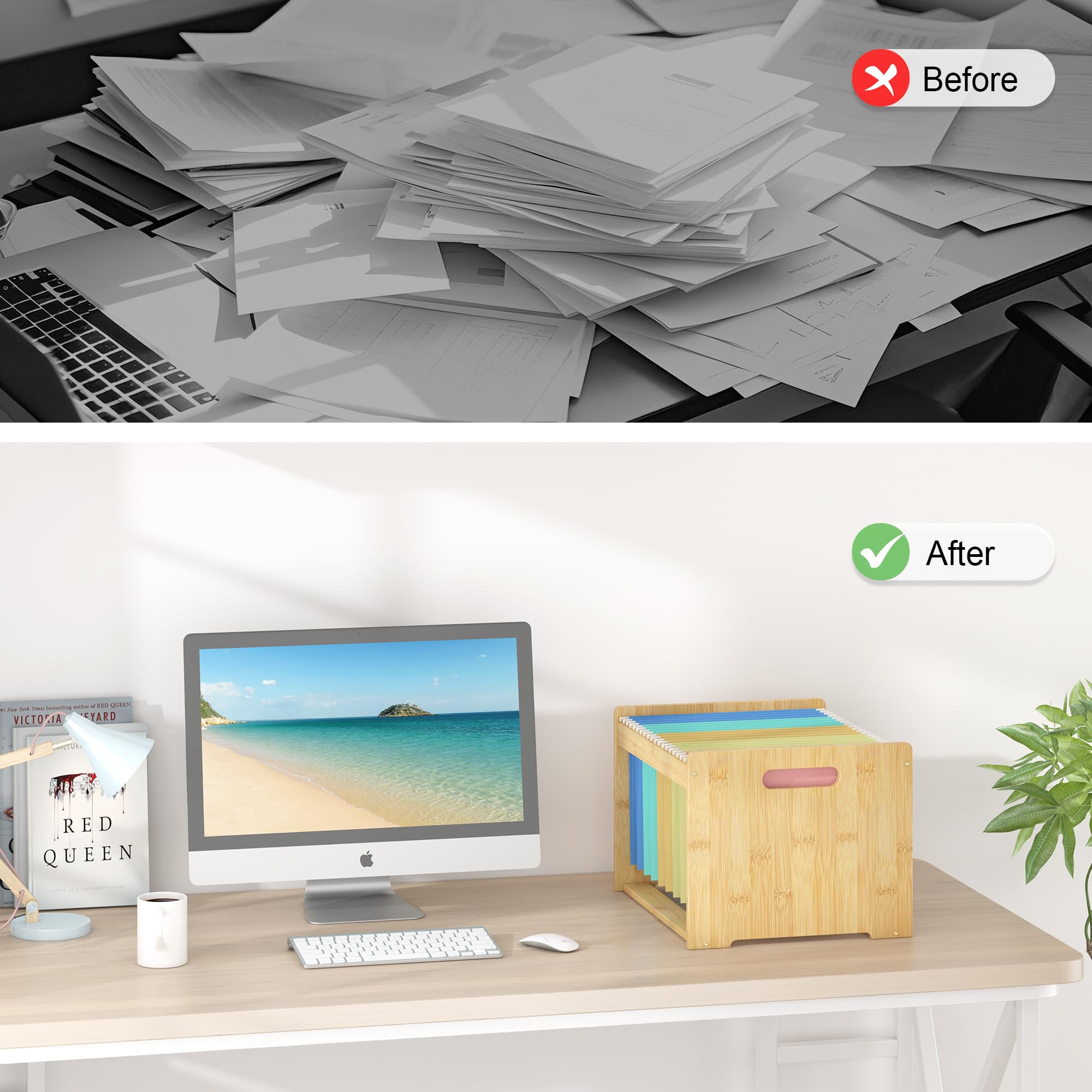 Wisue Essentials - Organizador de archivos colgante de bambú, carpeta de archivos de madera, naturaleza