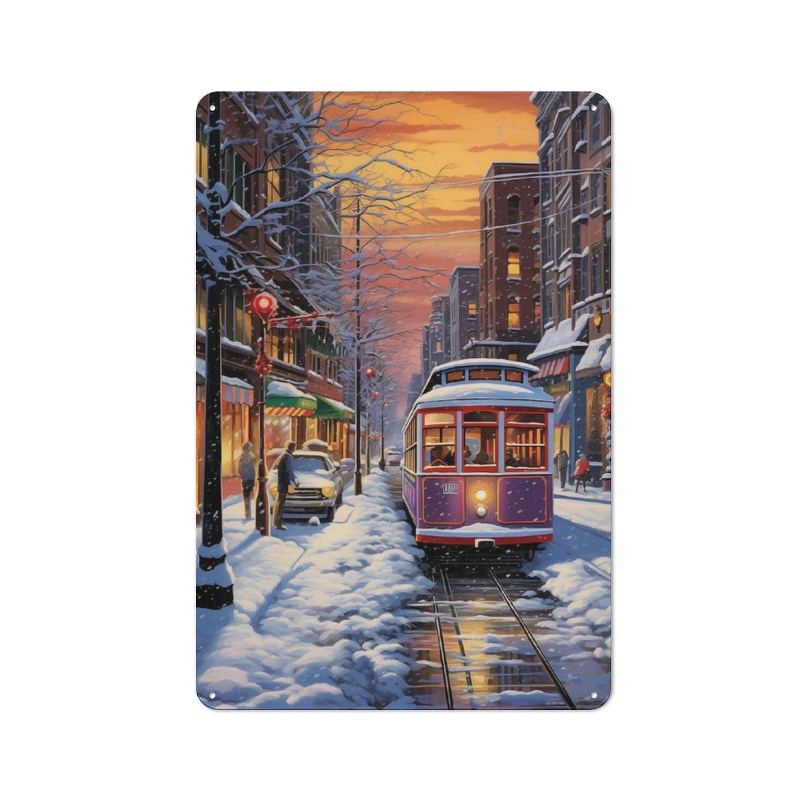 Junmoney Nostalgic Winter Canvas Industrial-Style Metal Plaque 30X20cm For Hallway Wall, A Winter Wall Decor Update For Hallway Decor Lovers