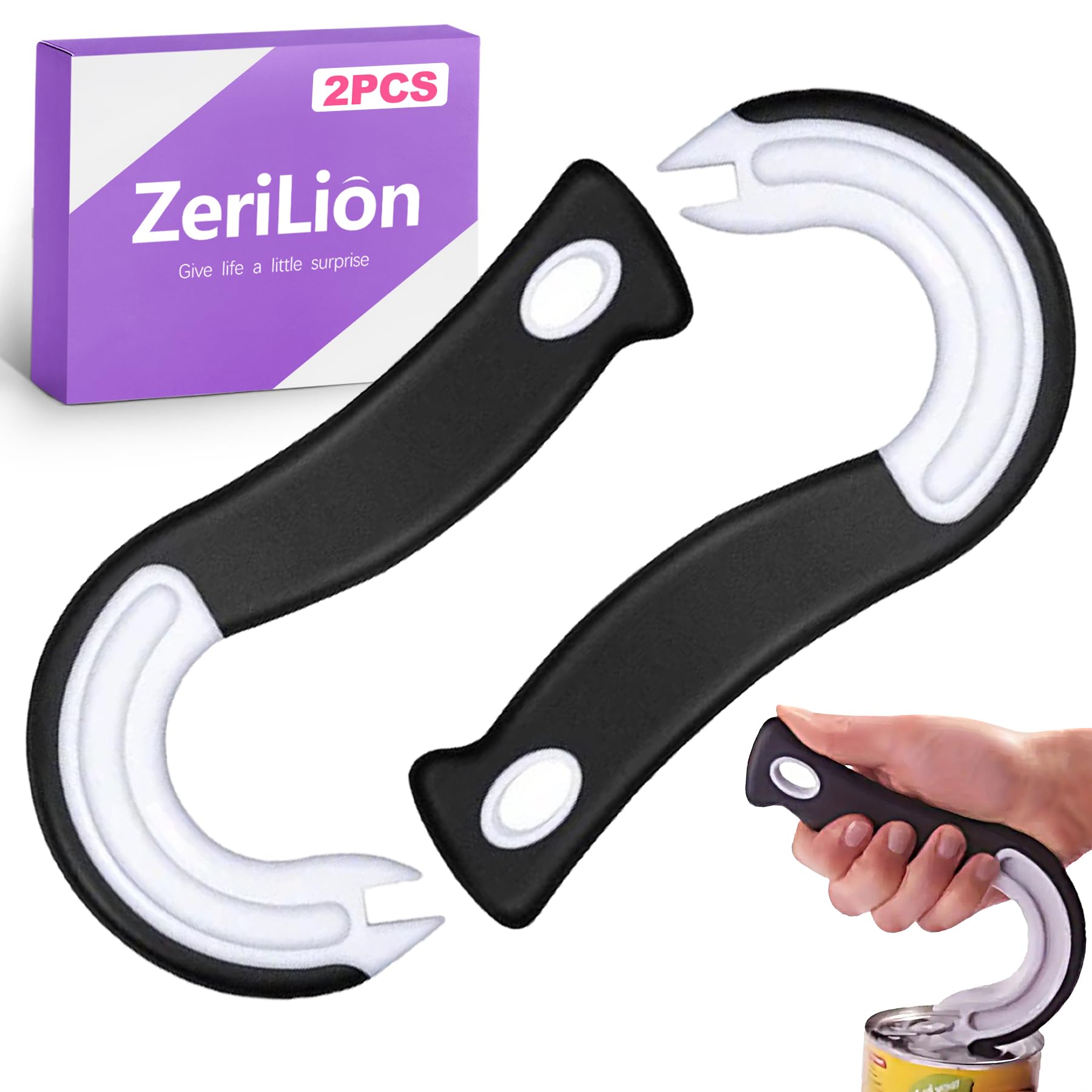 ZeriLion 2 Pack Ring Pull Can Opener for Seniors with Arthritis - Pop Can & Soda Opener Tool for Weak Hands - Easy Tab Openers for Cat Food, Protects Nails & Joints