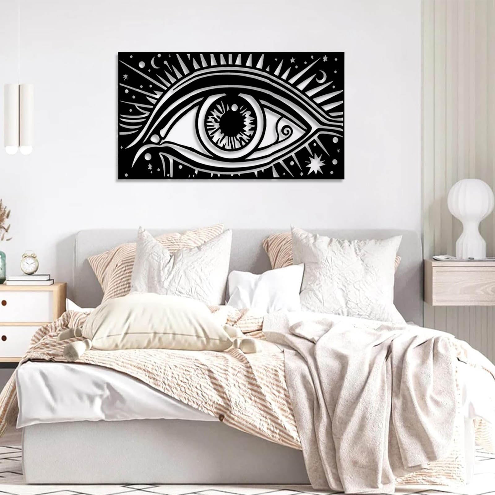 Wielka abstrakcyjna metalowa sztuka ścienna Mystical Eye Art, złe dekoracje, nowoczesna dekoracja wisząca do salonu sypialni (złoty, 30 x 17 cali/76 x 43 cm)