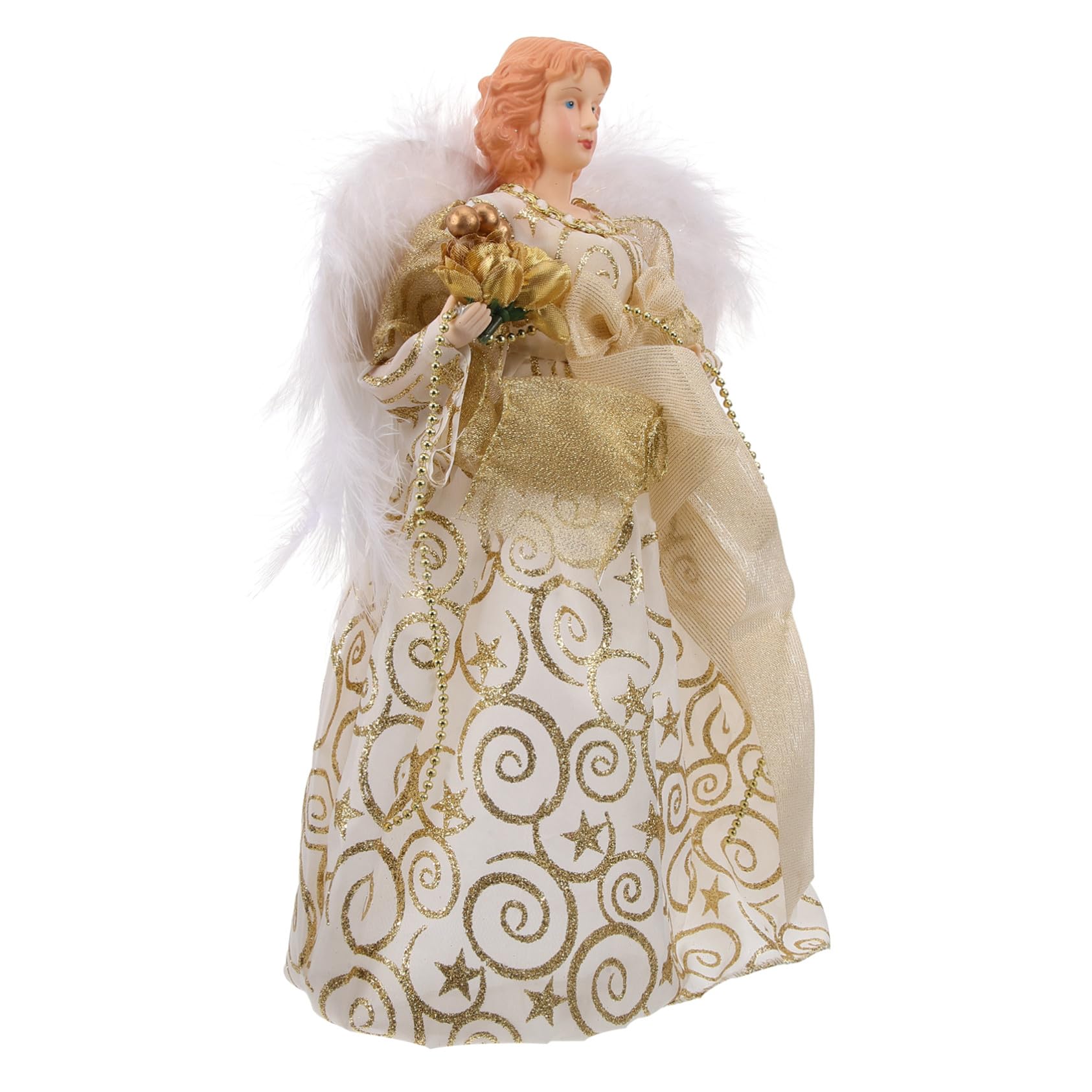 Pequeña Estatuilla Ángel para Árbol Navidad Decoración Topper con Alas De Tela para Fiesta Navideña y Adornos Hogar