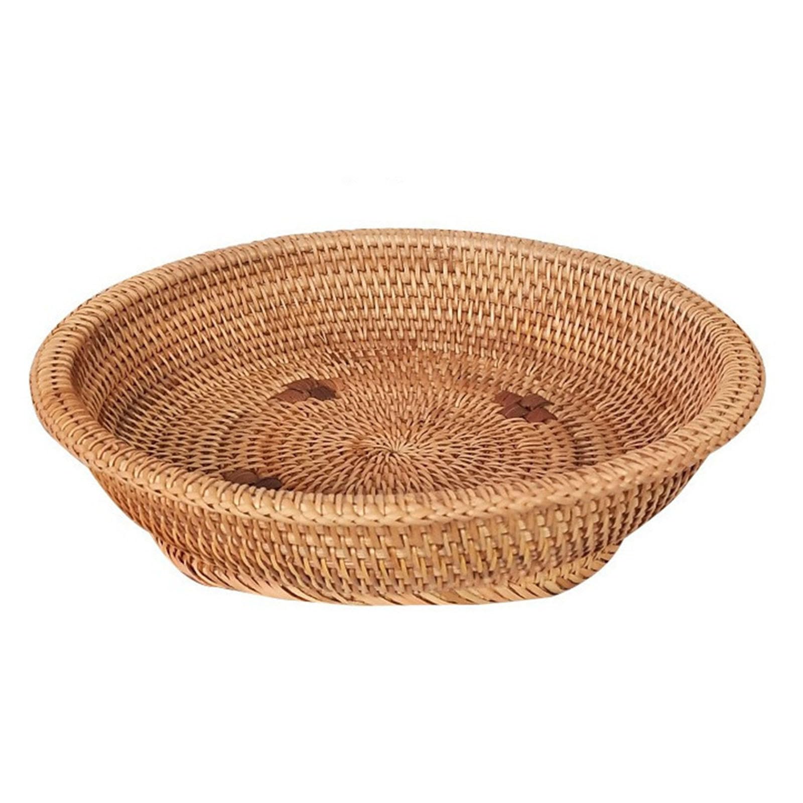 CHAKEUZND Woven Handmade Gift Baskets, Fruit Basket for Table Wicker Bread Tray with Handle for Serving Food, Crackers, Snacks(Large)