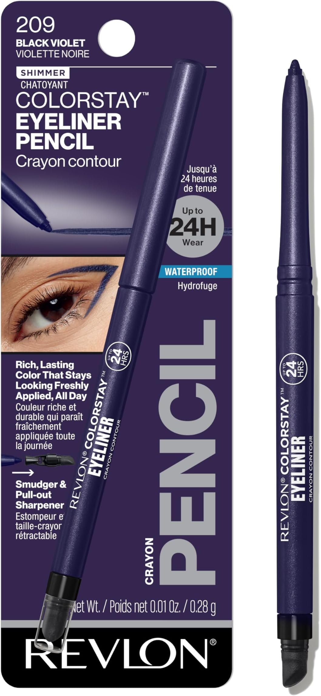 ColorStay Pencil Waterproof Eyeliner, Smudge-Proof, Eye Makeup with Built-In Sharpener, 209 Black Violet, 0.01 oz