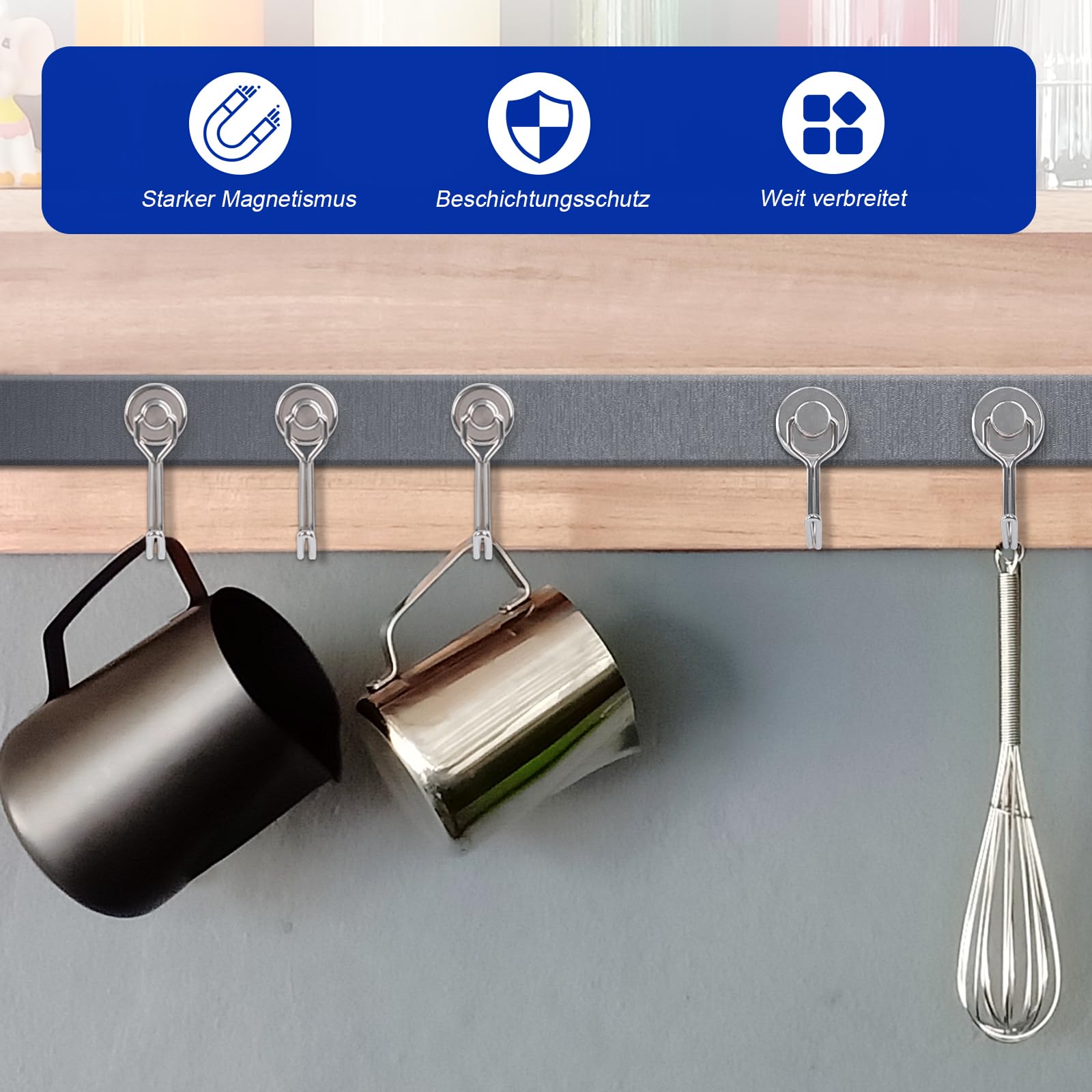 Confezione da 16 ganci magnetici neri da 10KG+, ganci magnetici resistenti da 16MM per uso intensivo per crociere, forti magneti al neodimio con ganci per appendere, perfetti per frigorifero, cucina