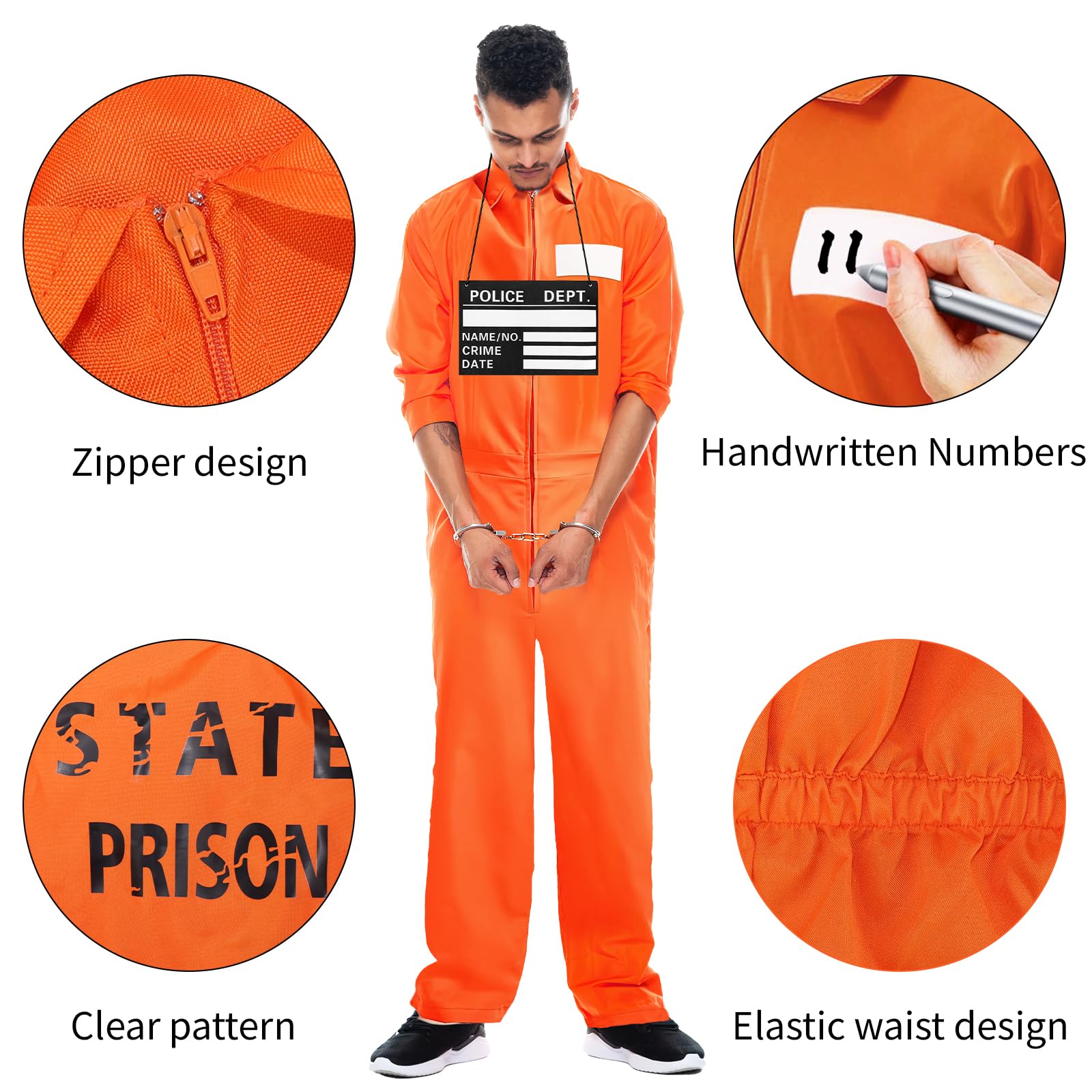 RWFMO Orange Prisoner Jumpsuit Costume Adult Prison Cosplay Outfit Women Men Prison Outfit Set including Jail Accessories Inmate Uniform (M) - Image 2
