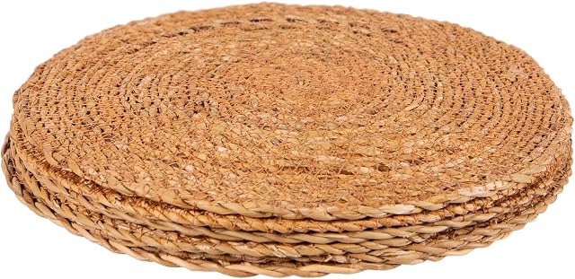 6x Water Hyacinth Wicker Weave Placemats - Typha Design Round Drinks Woven Placemat - By Argon Tableware