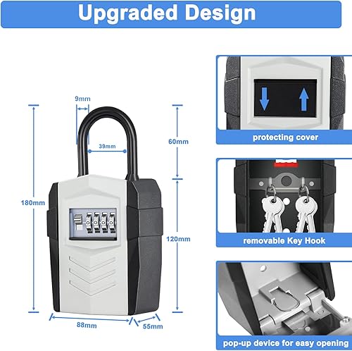 Miniatura 6 de ZHEGE Caja de bloqueo para llaves para exterior, caja de seguridad para almacenamiento de llaves de casa 10, caja de seguridad para llaves al aire
