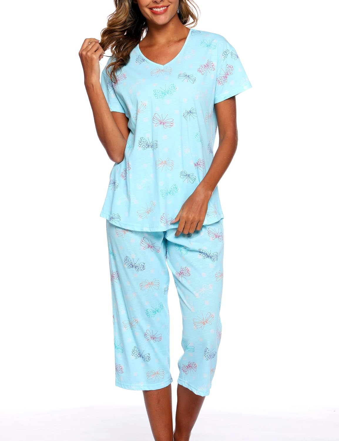 Patterned Top & Capri Pants Pajama Set
