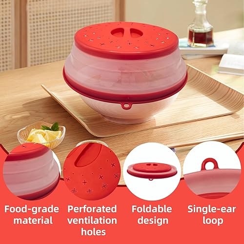 Miniatura 3 de Cubierta de salpicaduras de microondas para alimentos, cubierta plegable de silicona para tapa de salpicaduras, 2 tapas protectoras de calefacción