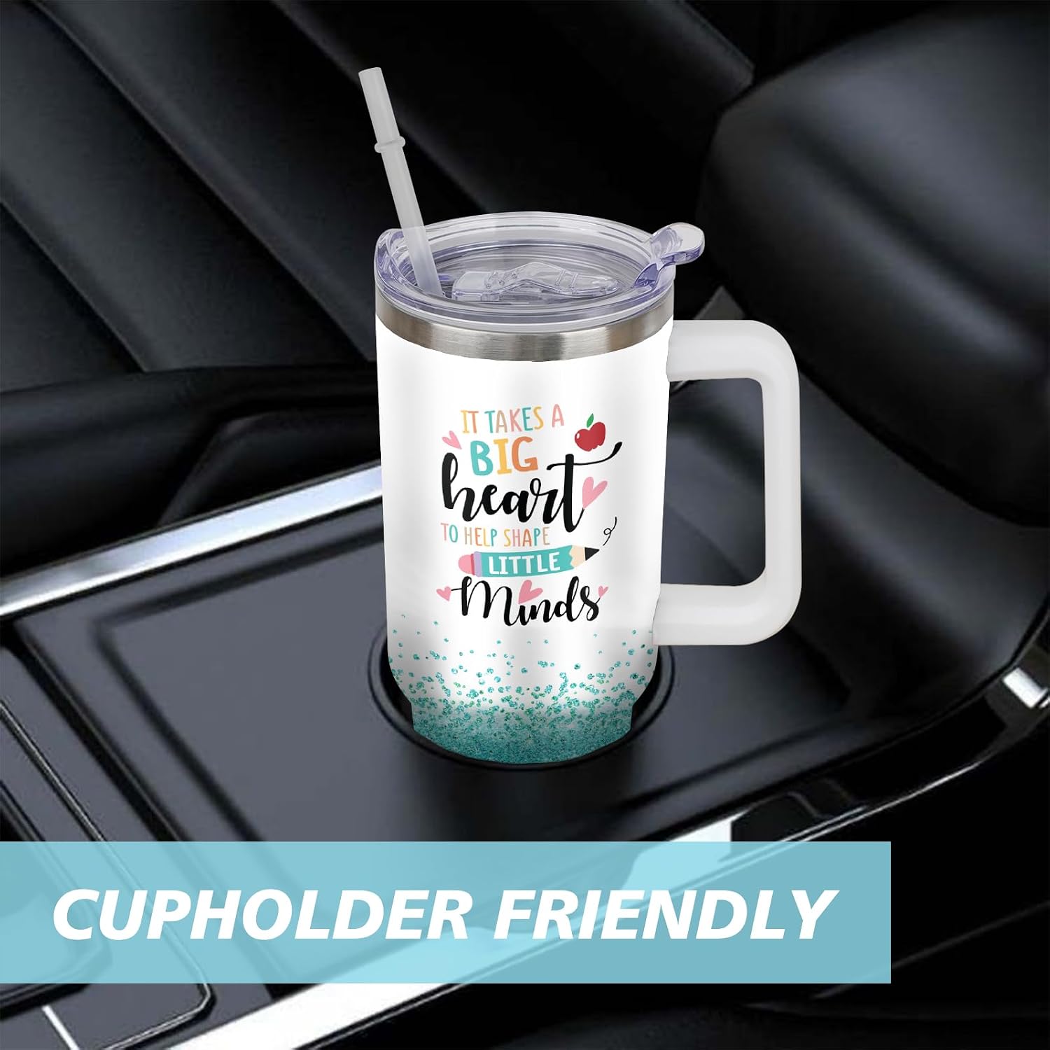 40oz Teacher Tumbler with Handle, Stainless Steel Teacher Water Bottle Cup, Teacher's Travel Coffee Mug, Thanksgiving,Christmas,Graduation Gifts for Teachers