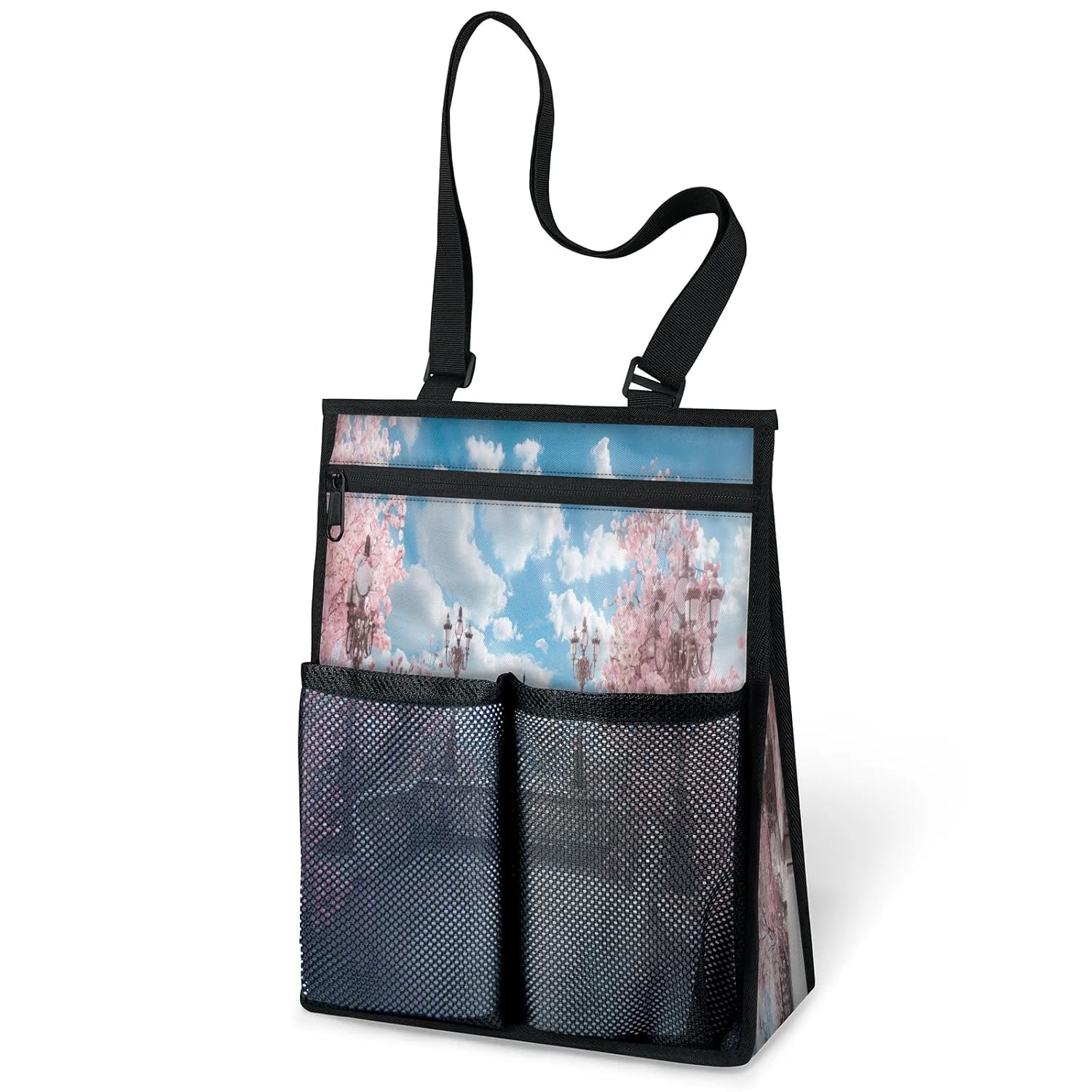 Ourtheme Vintage Eiffel Tower Portable Shower Bag for Travel Gym Camp Beach Tote Shower Caddy Bags Hanging Toiletry
