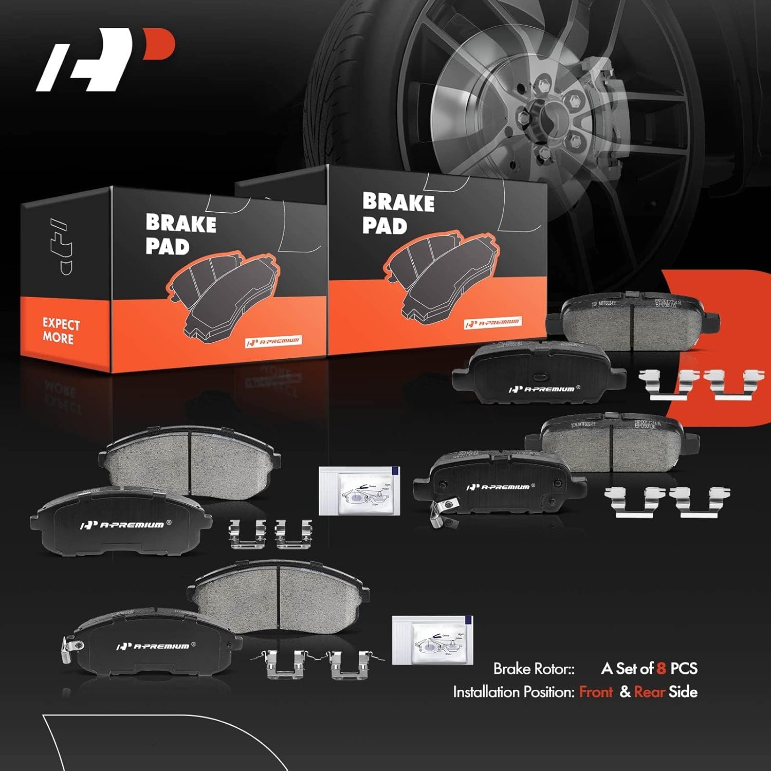 A-Premium Front and Rear Ceramic Brake Pads Set Compatible with Infiniti and Nissan Models - G35, 350Z 2003-2005, Altima 2002-2013, Juke 2011-2017, Sentra 2007-2017, with Hardware, 8-Pack