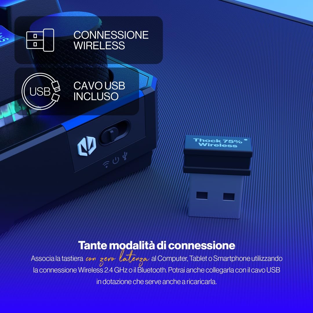 ENDORFY Thock 75% wireless rosso, tastiera meccanica wireless 75%, QWERTY, interruttori Kailh Box rossi, RGB, copritasti PBT EY5A073
