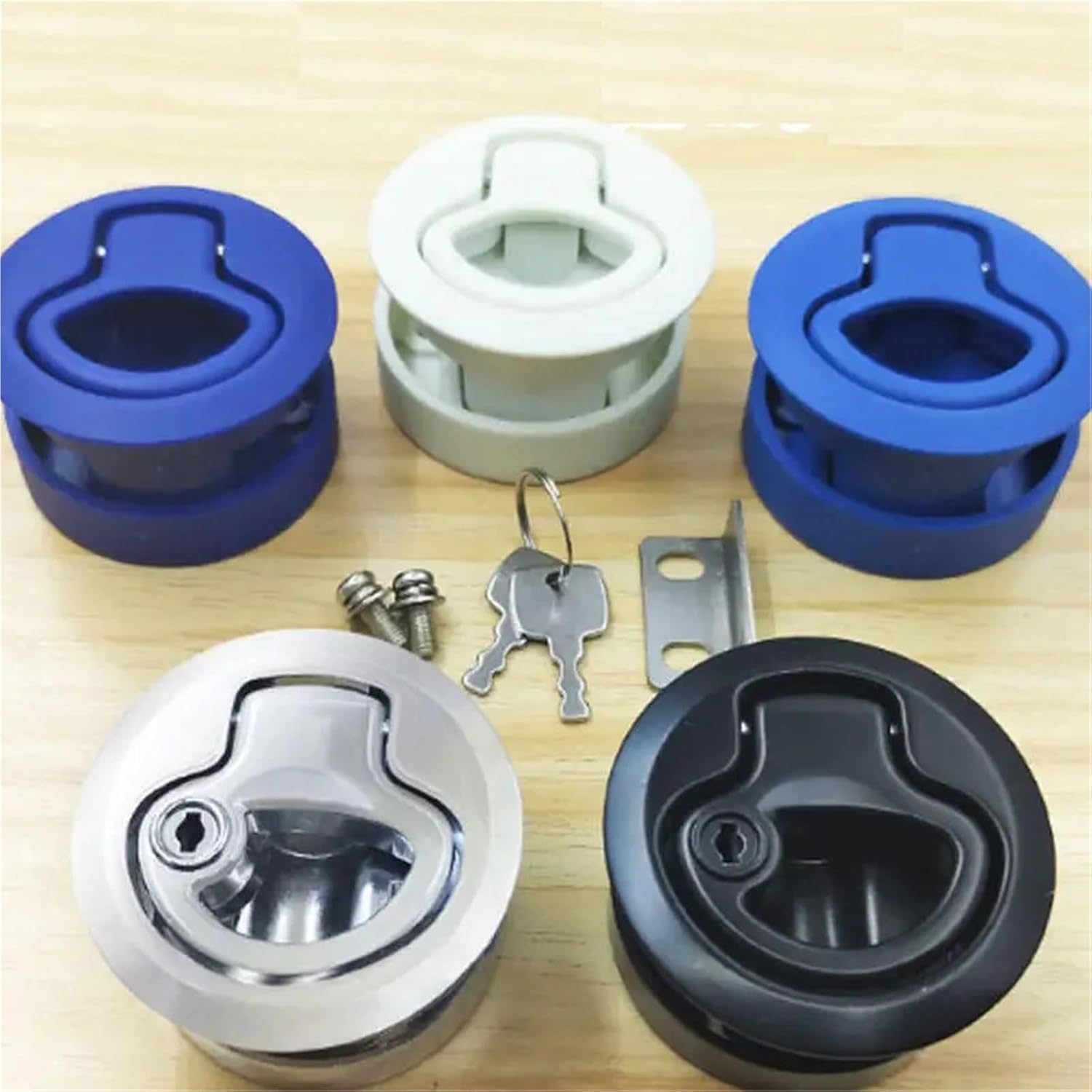 Flush RV Boat Door Hatch Panel Cabinet ABS Plastic Marine Grade Pull Slam Latch Deck Round 1Pcs(Dark Blue)