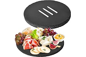 Round Black Slate Cheese Board 4 Set with Soapstone Chalk