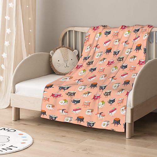 Vista 37 de Manta de sushi para regalo, manta de franela ultra suave y acogedora, manta de forro polar ligera y mullida, manta de felpa cálida para sofá, cama