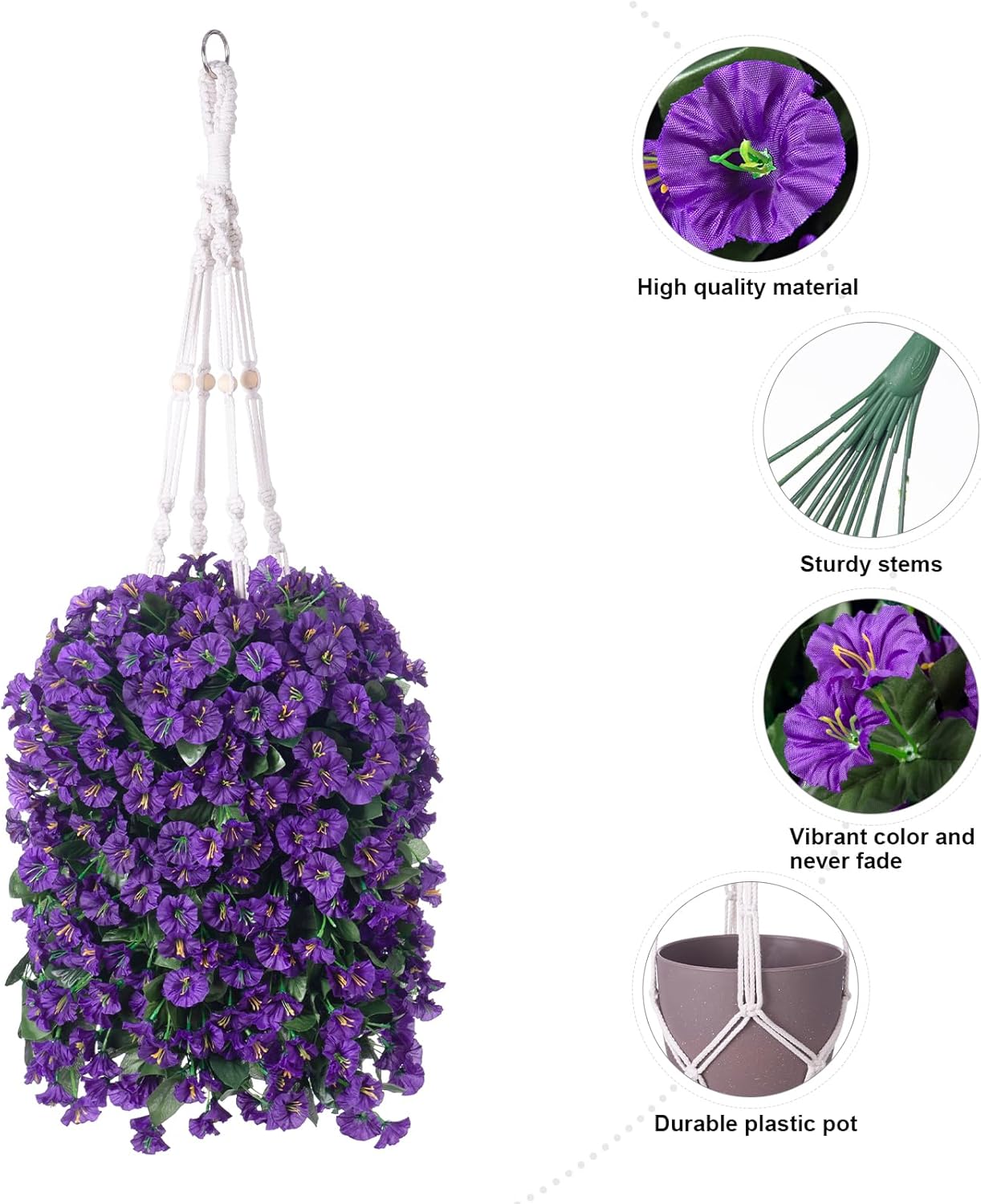 Hoppwodd Artificial Hanging Flowers Baskets Fake Plants for Outdoors Spring Decoration, 4 Bundles Purple Long Faux Silk Morning Glory Vines Realistic UV Resistant Look Real for Front Door Porch Patio