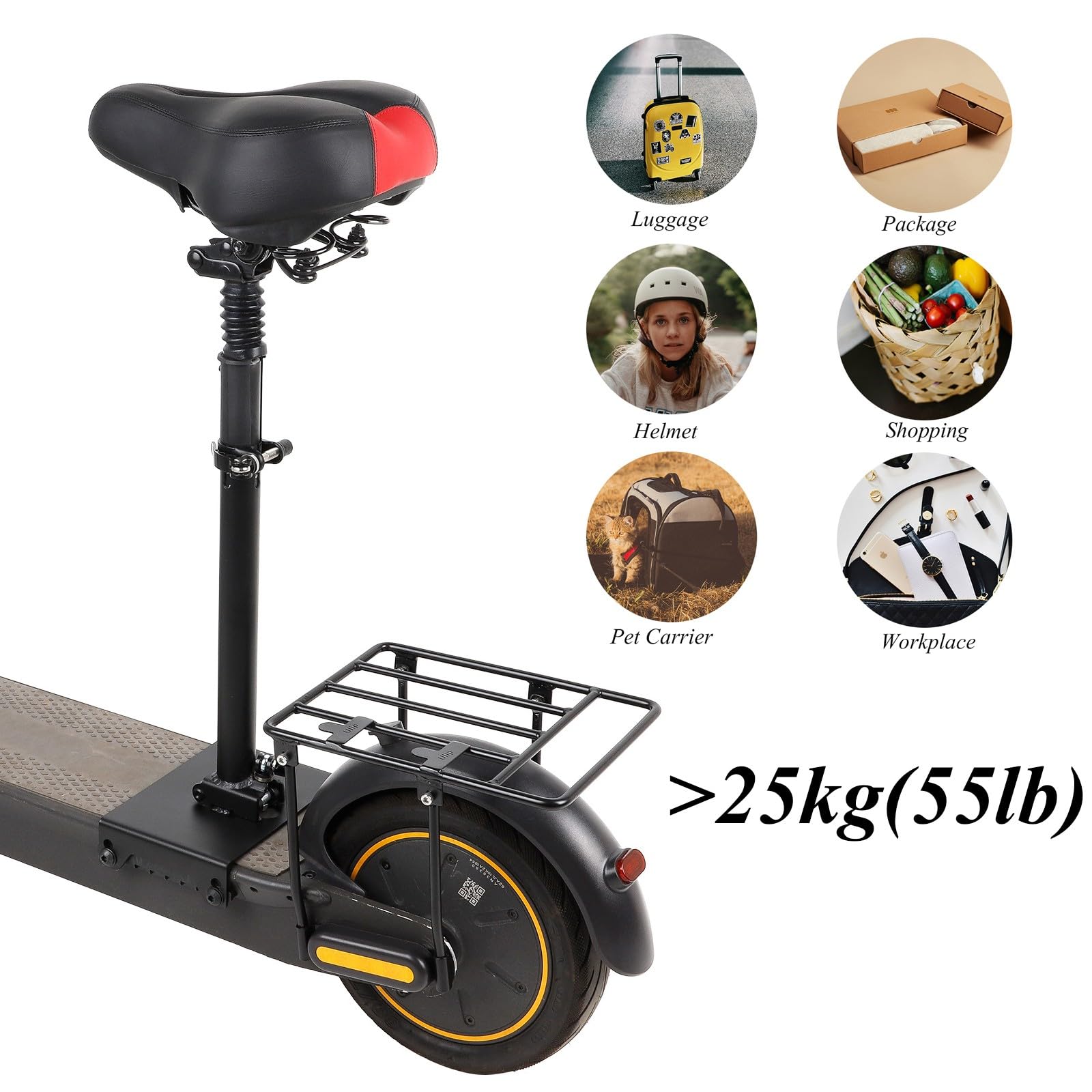 Compatible avec Xiaomi M365 / 1S / Pro / Pro2 / Mi3 Sage de selle de scooter électrique Siège de pliage et rack de support en acier massif arrière, Punch rapide Full Free Free Réglable 42-65cm