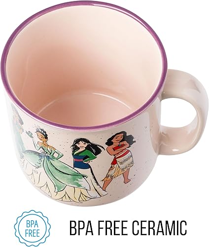 Miniatura 7 de Silver Buffalo - Taza de cerámica de campamento de las princesas Disney con texto Live Your Story, con Jasmín, Tiana, Mulán y Moana, 20 onzas