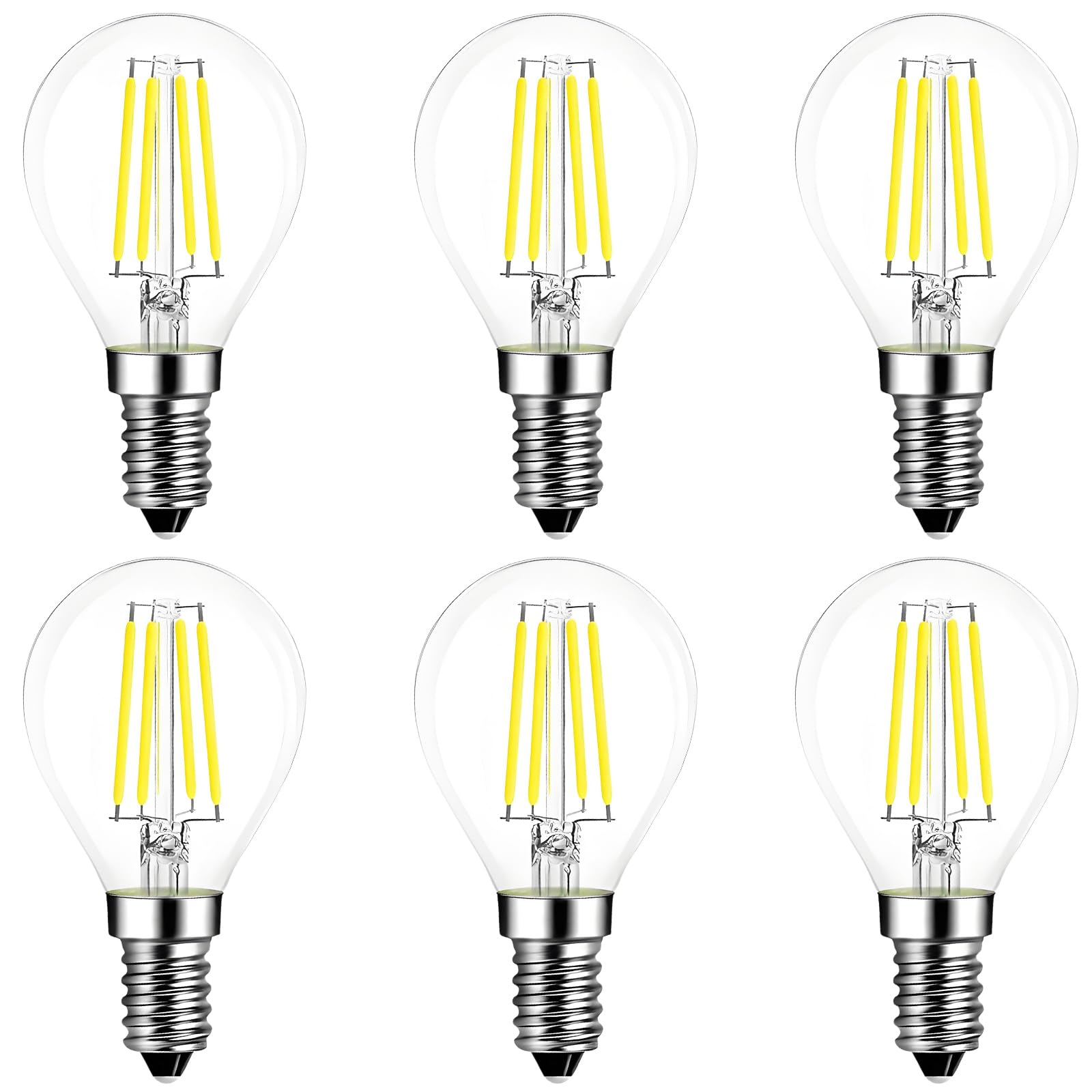 HUAMu LED Filament Golf Ball Light Small Edison Screw E14, 40w Equivalent G45 Bulb, SES 4W 400LM Mini Globe 6500K Cold White Lamps, Chandelier Energy Saving Lightbulbs, Pack of 6