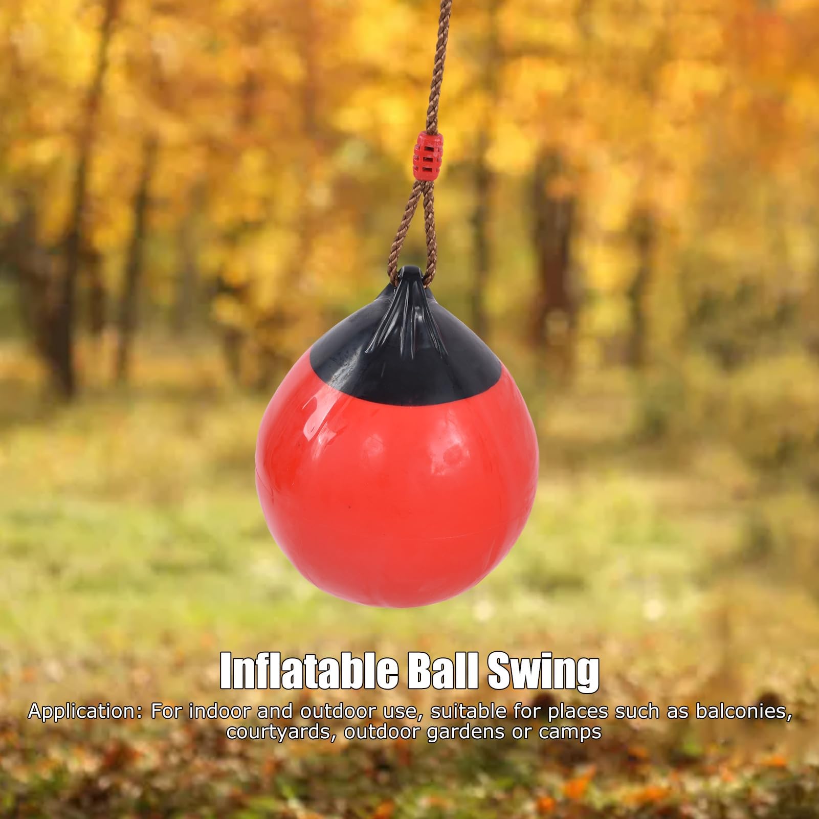 Balón inflable rojo de 29 cm, asiento colgante con cadena de cuerda y juguete resistente para niños, perfecto para uso en interiores y exteriores, patio trasero, jardín y parque