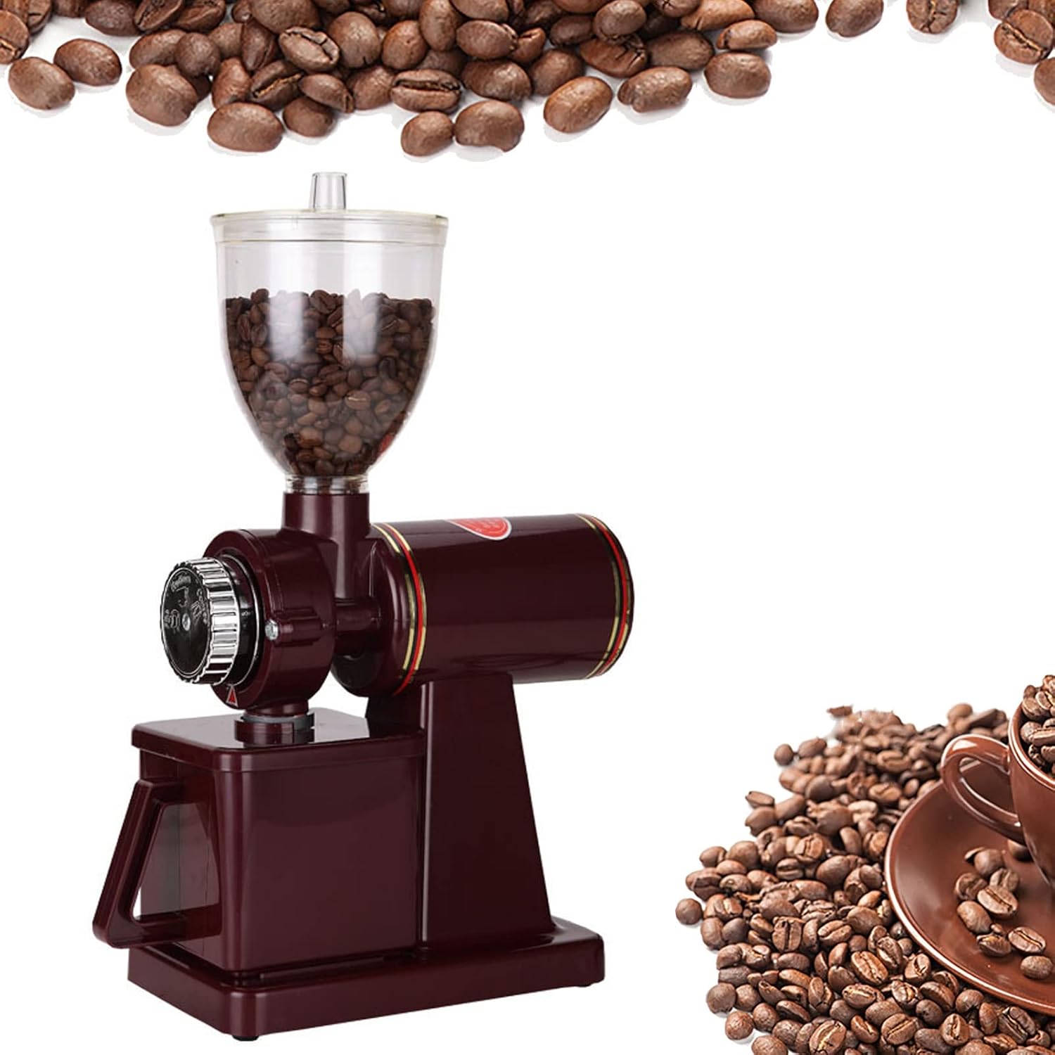 Stainless Steel Electric Coffee Grinder, Adjustable Conical Burr Mill for Espresso, Spices, Nuts & Grains - Perfect for Home Baristas Bean Proof red 1