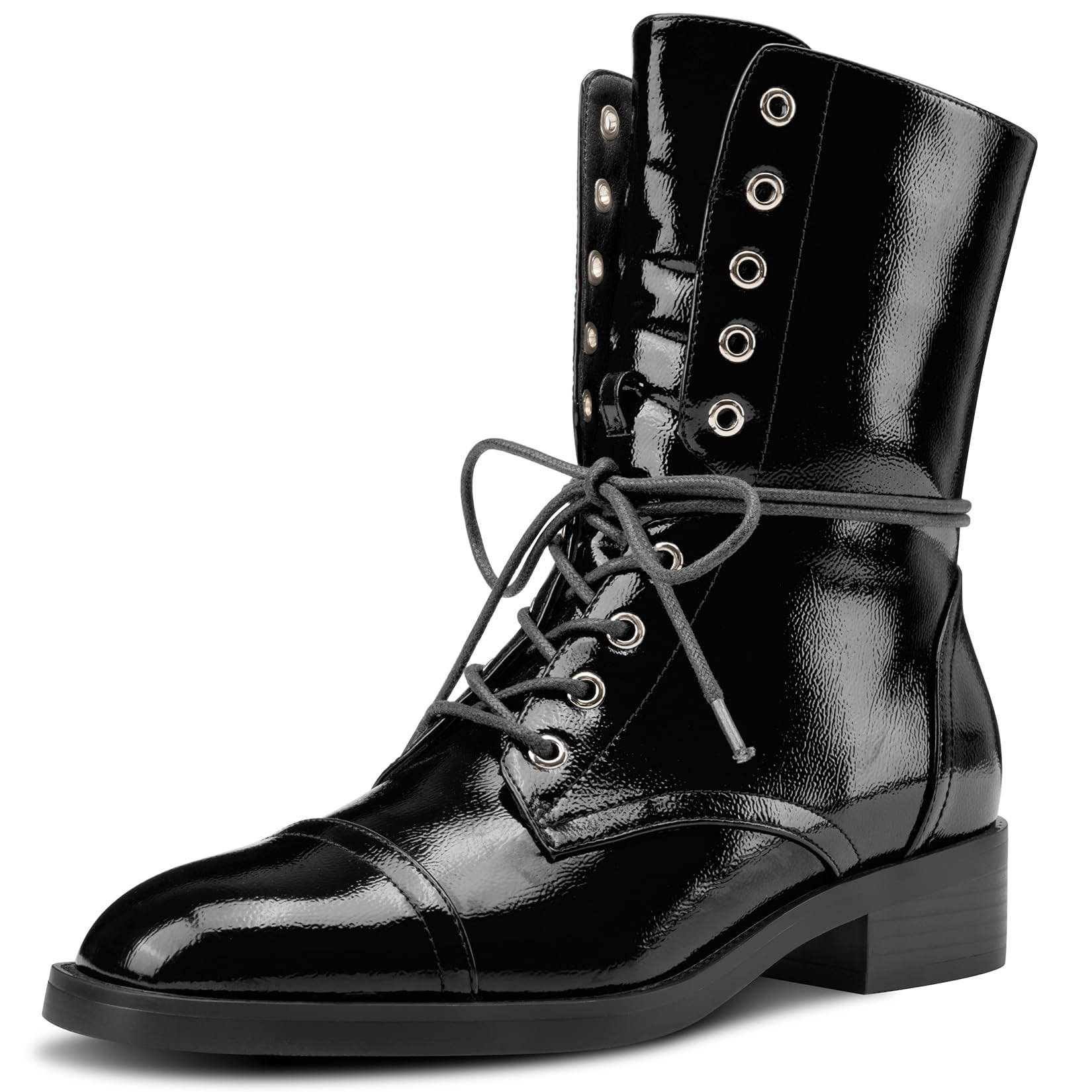 Womens Chunky Low Heel Square Toe Ankle Boots Short Bootie Lace-up Side Zipper Casual Basic Classic Combat Boots