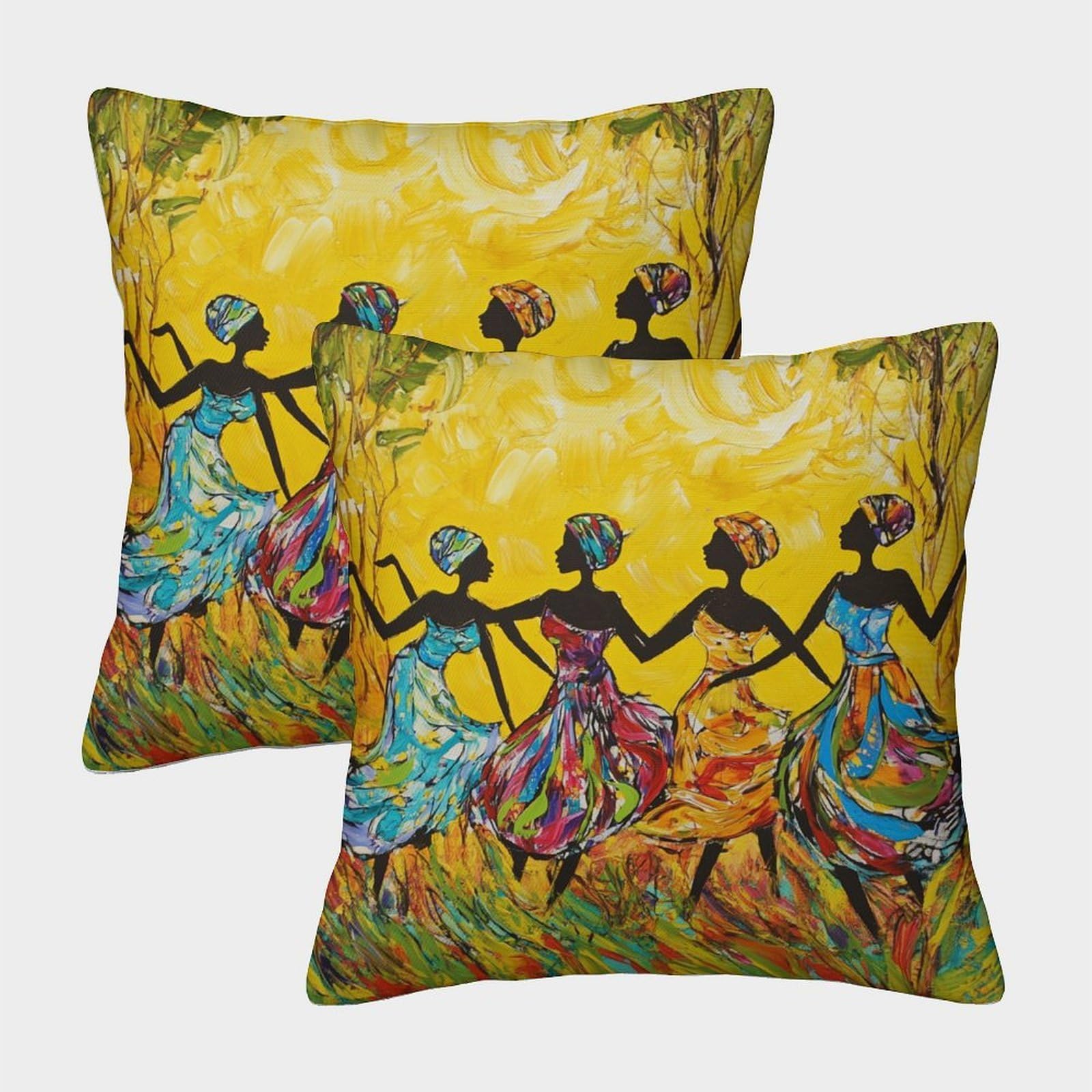 kaiyun 2 Pack Dancing African Woman,Oil Painting Style Pillow Case Home Decoration Sofa Cushion Cover 40x40cm