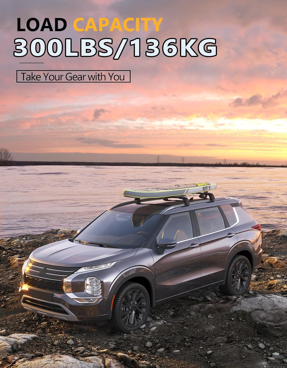 Tuyoung 300lb Lockable Roof Rack Cross Bars Compatible with Mitsubishi Outlander 2022-2026 & Outlander PHEV 2023-2026 (Not for Outlander Sport), Lockable Aluminum Black Crossbar Luggage Rooftop