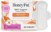 Honey Pot Non-Herbal Organic Cotton Sanitary Pads with Wings - Regular Flow Ultra Absorbent, Sensitive Skin Safe, 20 Ct