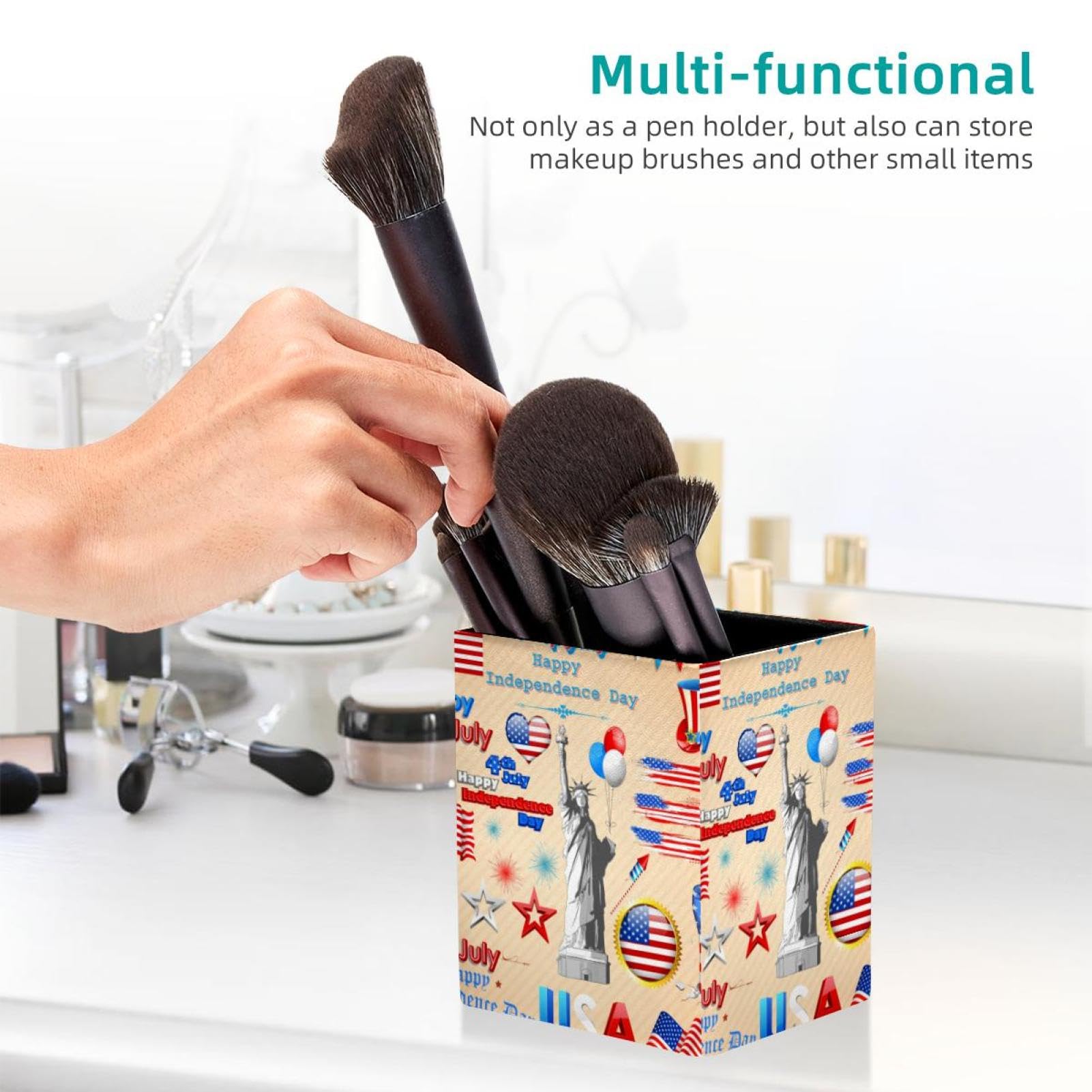 Pot à Crayons Rond Motif Ancre Et Bateau – Organiseur Bureau En PVC Cuir – Rangement Stylos, Pinceaux Maquillage