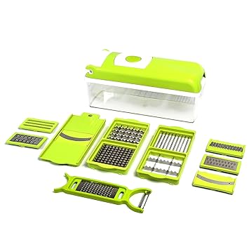 Ultimate 12-in-1 Multipurpose Chopper for Effortless Kitchen Prep! Our Fruits & Vegetable Cutter, Peeler, and Chipser All in one. Unbreakable Vegetable Cutter, Juicer, Easy Push & Clean Button