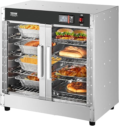 Miniatura 10 de VEVOR Calentador de alimentos Hot Box, calentador de concesión de 19 x 19 x 29 pulgadas con bandeja de agua, cinco sartenes desechables para