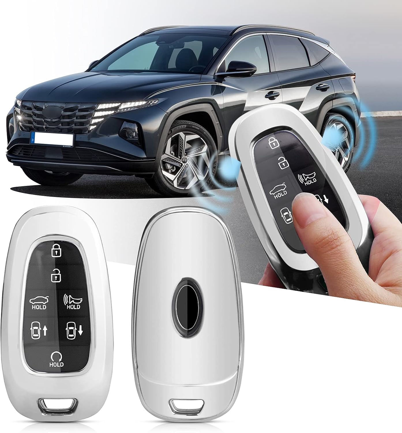 YEE PIN Key Shell Compatible with Ioniq 5 2022+/ Santa Fe TM 2021+ / Tucson NX4 2021+ / Nexo 2021 Key Fob Key TPU Silicone Case (Silver)