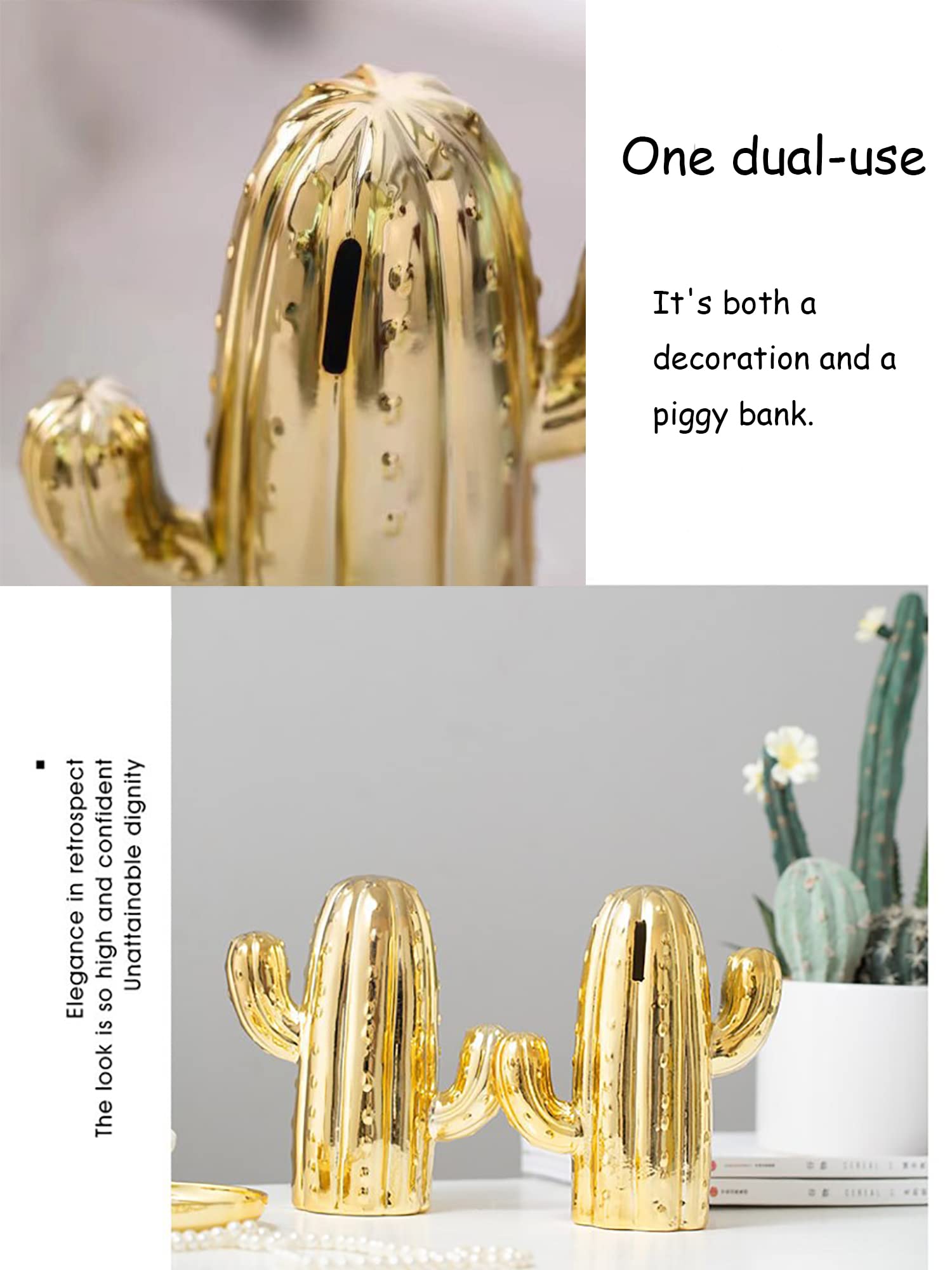 Amazon.com: 小豬銀行成人陶瓷仙人掌錢庫女孩可愛裝飾硬幣銀行聖誕生日禮物適合男孩女孩居家裝飾客廳臥室(金色) : 玩具和遊戲