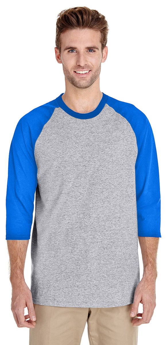 Adult Heavy Cotton? 5.3 oz. 3/4-Raglan Sleeve T-Shirt L Sport Gry/Royal