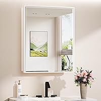 Vista 12 de TokeShimi Botiquín empotrado de 26 x 30 pulgadas con espejo montado en la pared, espejo biselado de metal con almacenamiento para tocador de baño