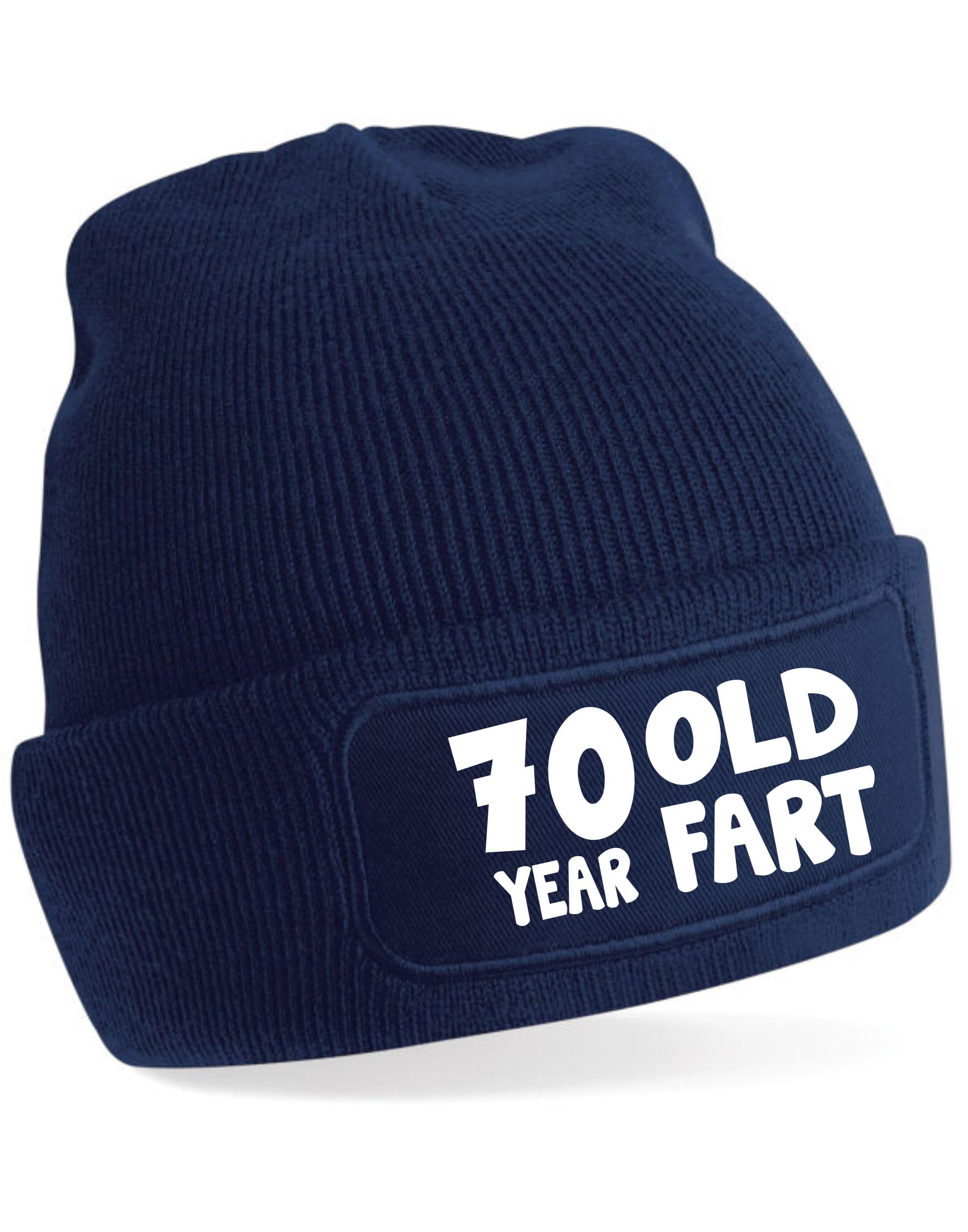 Print4U 70 Year Old Fart Beanie Hat 70th Birthday Gift for Men & Ladies Blue