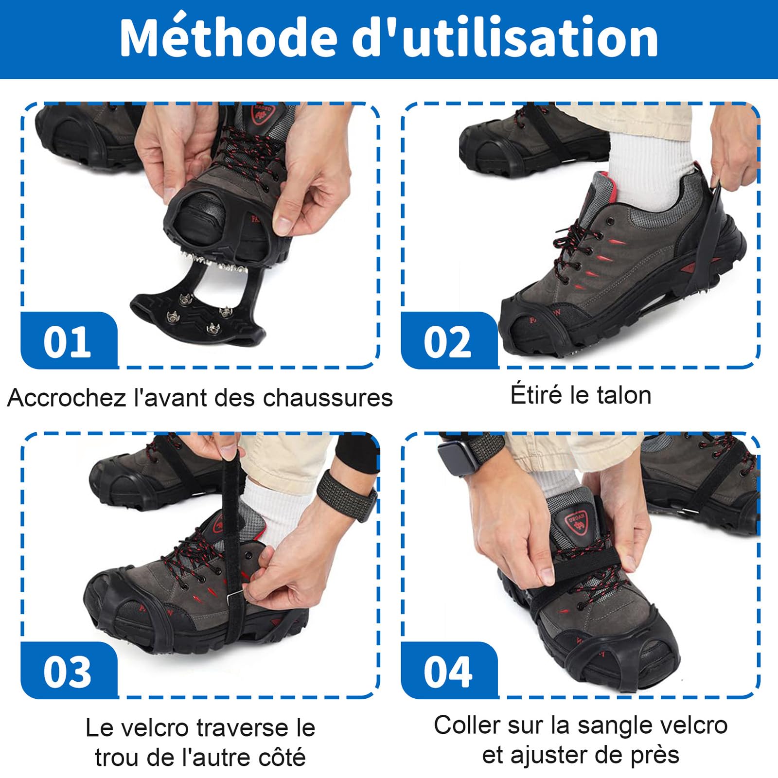 Crampons Chaussures Anti Verglas Neige et Glace Traction Antidérapant Universelles pour Hiver Randonnée Pêche